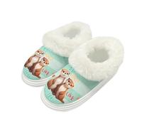 Kuiaobaty Cartoon Otter Slippers Women Fluffy Collar Cute Otters Print Ladies Indoor House Slippers Memory Foam, Blue Slip On Home Shoes Non Slip Sole
