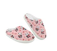 Kuiaobaty Cartoon Panda Bear Kids Comfy Slippers Fleece Lined House Shoes, Cute Panda Heart Slip-On House Slippers for Indoor/Outdoor