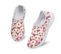 Kuiaobaty Cartoon Panda Women's Slip On Shoes Mesh Breathable Casual Sneakers, Cute Panda Bear Lightweight Flat Summer Jogging Trainers