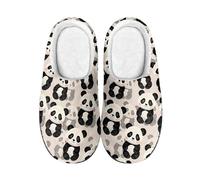 Kuiaobaty Cartoon Pandas Slippers Women, Cute Panda Bear Winter Scuff Felt Slippers Soft Slip On Warm House Indoor/Outdoor Shoes