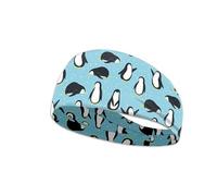 Kuiaobaty Cartoon Penguins Headbands Wide Yoga Sweatband for Women, Kawaii Animals Headwrap for Girls Stretchy Bandeau Hair Accessories