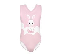 Kuiaobaty Cartoon Rabbit Girl Swimming Costume for Beach Summer, Kawaii Bunny Print One-Piece Swimwear Pink Swimsuit for Girls 7-8 Year