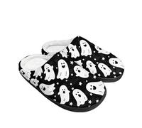 Kuiaobaty Cartoon White Ghosts Women Cozy Memory Foam Scuff Slippers, Halloween Ghost Stars Warm Felt Sandal Slippers Slip On Soft House Shoes