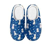Kuiaobaty Cartoon White Westie Womens Memory Foam Scuff Slippers, Cute Dog Bones Paws Ladies Slippers Comfort Slip on Indoor House Shoes, Blue