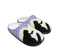 Kuiaobaty Cat Couple Print Comfy House Slippers for Women Memory Foam, Cartoon Black White Cats Kitty Warm Winter Slippers Slip on Fuzzy Scuff Shoes