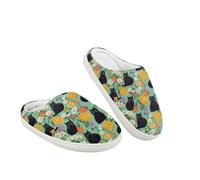 Kuiaobaty Cat Floral Kids Slippers Boys Girls Warm House Shoes, Black Cat Kitty Fuzzy Home Slippers Non-Slip, Outdoor Indoor Use