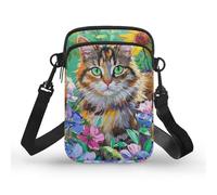 Kuiaobaty Cat Flower Painting Crossbody Phone Bag for Women, Oil Painted Cats Cross Body Bags Phone Pouch Passport Holder for Travel