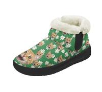 Kuiaobaty Cat Flowers Womens Slipper Boots Ladies Bootie Slippers, Kitty Daisy Floral Cosy Faux Fur Lined Winter Ankle Boots Indoor Outdoor, Size 3.5
