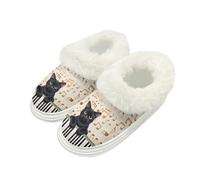 Kuiaobaty Cat Playing Piano Slippers for Women Cute Kitty Ladies Cozy Warm Slipper Fluffy Collar, Music Note Slip on Comfy House Shoes, Indoor Hard Sole