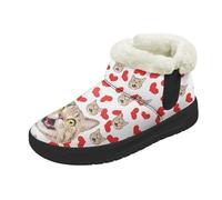 Kuiaobaty Cats Slipper Boots for Women Cute Kitty Hearts Comfy Winter House Slippers, Fun Cat Print Faux Fur Boots Cozy Memory Foam Anti-Slip, Size 12