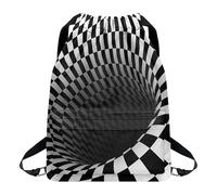 Kuiaobaty Checkered Optical Illusion Drawstring Bags for School, Women Men Casual Work Backpack Lightweight Trainer Bag Gym Bags