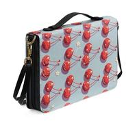 Kuiaobaty Cherry Print Bible Case with Handle and Pen Pocket, Cartoon Red Fruit Pattern Bible Case Large Women Bible Carrying Case with Shoulder Strap
