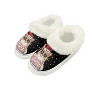 Kuiaobaty Christmas Cat Print Fuzzy Slippers for Women Memory Foam, Fun Christmas Cats Comfy House Slippers with Fleece Lining, Fluffy Collar Soles