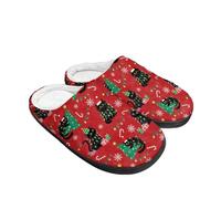Kuiaobaty Christmas Cat Scuff Slippers for Women Red Christmas Slip-on Indoor House Shoes Memory Foam, Cute Kitty Winter Slippers Warm Fleece Lining
