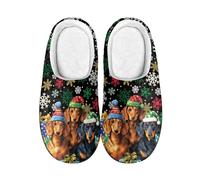 Kuiaobaty Christmas Dachshund Dog Slippers Women Ladies Memory Foam, Xmas Puppy Snowflake Winter Comfort House Fleece Lining Home Shoes