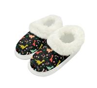 Kuiaobaty Christmas Dinosaur Women's Slippers Winter Cozy Warm Slipper Memory Foam, Xmas Dino Print Ladies House Shoes Fluffy Collar Indoor/Outdoor