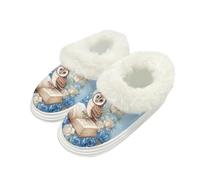 Kuiaobaty Christmas Owl Print Fuzzy Slippers for Women Memory Foam, Owl Book Floral Comfy Fluffy House Slippers with Fleece Lining, Fluffy Collar Soles