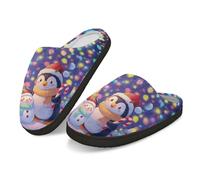 Kuiaobaty Christmas Penguins House Slippers Women Fuzzy Cute Xmas Penguin Snowman Memory Foam Slippers Slip on Bedroom Shoes with Fleece Lining