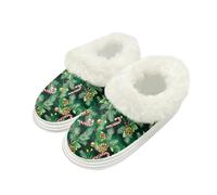 Kuiaobaty Christmas Tree Comfy House Slippers for Women Memory Foam, Christmas Candy Cane Warm Fluffy Collar Winter Slippers Green Fuzzy Scuff Shoes