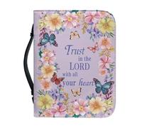 Kuiaobaty Cineraria Floral PU Leather Bible Cover Bag with Pockets,Watercolor Butterfly God Saying Book Sleeve Zipper for Study Bible 4 Size Large 2XL