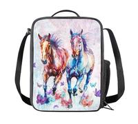 Kuiaobaty Color Painting Horses Insulated Lunch Bag for Teen Girl Lunch Kits, Colorful Butterfly Thermal Meal Bag for Travel Picnic