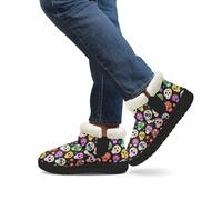 Kuiaobaty Color Skulls Slipper Boots Womens Folk Art Skull Fuzzy Warm Memory Foam Boots Slipper, Day Of The Dead Holiday Ankle Boots Faux Fur, Size 8