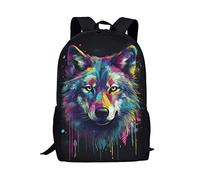 Kuiaobaty Color Splatter Wolf Backpacks for Teen Girls, Colorful Art Wolves Boys School Bags Lightweight Rucksack Casual Daypack Kids Bookbag