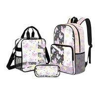 Kuiaobaty Colorful Butterfly Clear Backpack Set - 17 inch Large Transparent Backpack with Side Pockets Knapsack for Campus Tours,3 Pieces