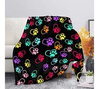 Kuiaobaty Colorful Dog Paws Short Fleece Blanket Black Bed Throw Fluffy Throw Blankets for Bed Cashmere Feel Throw Blanket Hearts Print