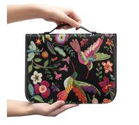 Kuiaobaty Colorful Hummingbird PU Leather Carrying Book Case Bible Protective with Handle,Retro Bird Floral Christian Art Gifts for Mother,Father,Wife