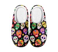 Kuiaobaty Colorful Skulls Womens Slipper Memory Foam Mexican Folk Skull Art Scuff Slippers Slip On Felt Bedroom Shoes Slip-on House Shoes