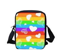 Kuiaobaty Colorful Stripe LGBT Crossbody Bags for Women Rainbow Heart Pattern Print Small Messenger Bags Mobile Phone Bag for Travel Girl Shoulder Bag