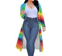 Kuiaobaty Colorful Tie Dye Womens Cardigan Hippie Style Long Sleeve Top Rainbow Spiral Plus Size Sweater Coat Shirts Color Gradients