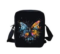 Kuiaobaty Colorsplash Butterfly Print Mini Messenger Bag for Women, Black Cross Body Bag with Long Strap Zipper up Bag for Work,Travel