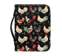 Kuiaobaty Countryside Chickens Print Book Bag with Handle PU Leather Farm Chicken Rooster Carrying Book Case Zipper Bible Protective Cover