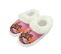 Kuiaobaty Cowboy Print Women's Cosy Memory Foam Slippers Fluffy Collar, Western Cowboy Painting Winter House Shoes Indoor/Outdoor Slippers Scuff