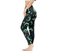 Kuiaobaty Crescent Moons Womens High Waisted Tummy Control Leggings, Green Moon Pattern Non See-Through Soft Workout Gym Yoga Pants, 31"
