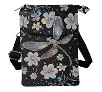 Kuiaobaty Crossbody Sling bag for Women Stylish Bags for Girls Outdoor Travel Zip Cloth Bag Cellphone Storage Purse, Aesthetic Colorful Dragonfly Floral, One Size