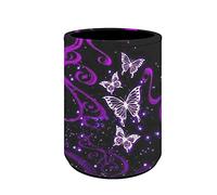 Kuiaobaty Crystal Butterfly Print Pen Pencil Holder Purple PU Leather Desk Organizer Stand Decor Pencil Cup,Makeup Holder
