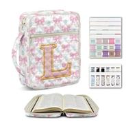 Kuiaobaty Custom Initial Bible Bag for Women with Letter L, Personalized Quilted Bible Cover Case Large with Zipper Pocket, Bible Study Organizer for Travel Gift