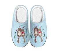 Kuiaobaty Cute Animals Print Winter Slippers for Women Fluffy House Shoes, Otter Couple Pattern Warm Flannel Slipper Anti-Skid Sole