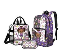Kuiaobaty Cute Black Girl Transparent Backpack with Lunch Compartment Set of 3 - Stadium Approved See Through Bookbag for Youth Weekend Trips