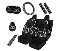 Kuiaobaty Cute Boston Terrier Print Car Seat Covers Full Set Black, Cartoon Puppy Dog Auto Interior Decor Sterling Wheel Wrap,