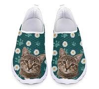 Kuiaobaty Cute Cat Floral Walking Trainers for Women, Kitty Daisy Flowers Breathable Mesh Loafer Comfort Work Shoes for Longtime Standing