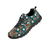 Kuiaobaty Cute Cat Pattern Women's Road Running Shoes, Kawaii Kitty Daisy Flowers Sneakers Breathable Mesh Tennis Athletic Trainers