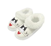 Kuiaobaty Cute Cat Print Women's Flannel Slippers Soft Memory Foam, Hand Drawn Kitty Cat Slip on House Shoes with Fluffy Collar, Indoor Outdoor Hard