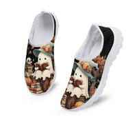 Kuiaobaty Cute Ghost Womens Slip On Trainers Reading Ghosts Books Walking Shoes Breathable Mesh Sneakers, Halloween Lightweight Non Slip Hiking Shoes