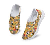 Kuiaobaty Cute Hedgehog Womens Outdoor Road Walking Sneaker, Cartoon Hedgehogs Slip on Mesh Platform Shoes Animal Floral Running Trainers, Yellow
