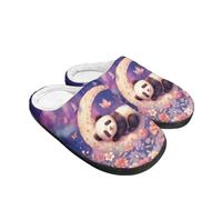 Kuiaobaty Cute Panda Bear Comfy Scuff Slippers for Women Anti-Skid Sole, Panda Moon Flowers Fuzzy Bedroom Slippers Indoor & Outdoor Home Shoes