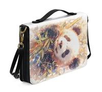 Kuiaobaty Cute Panda Bible Case Large Size Book Carrying Bag with Handle, Watercolor Bamboo Forest PU Leather Book Protective Bag with Shoulder Strap